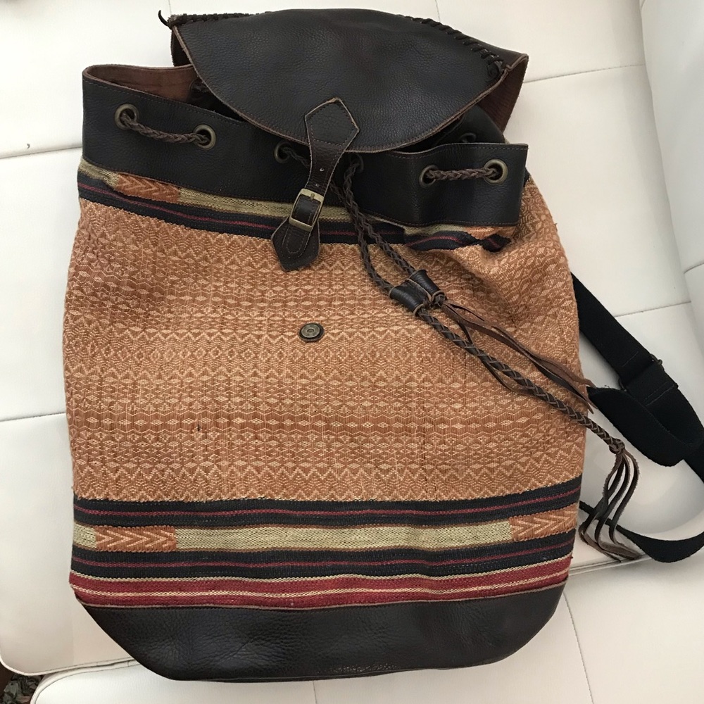 Free People leather/ canvas bucket backpack